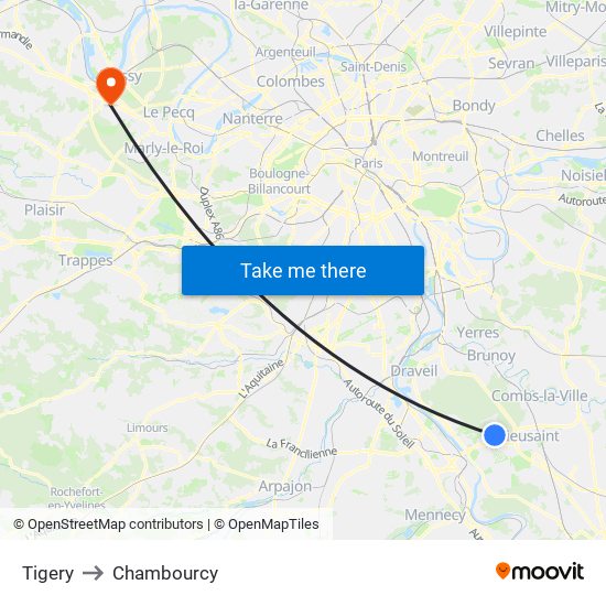 Tigery to Chambourcy map