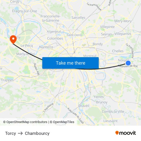 Torcy to Chambourcy map