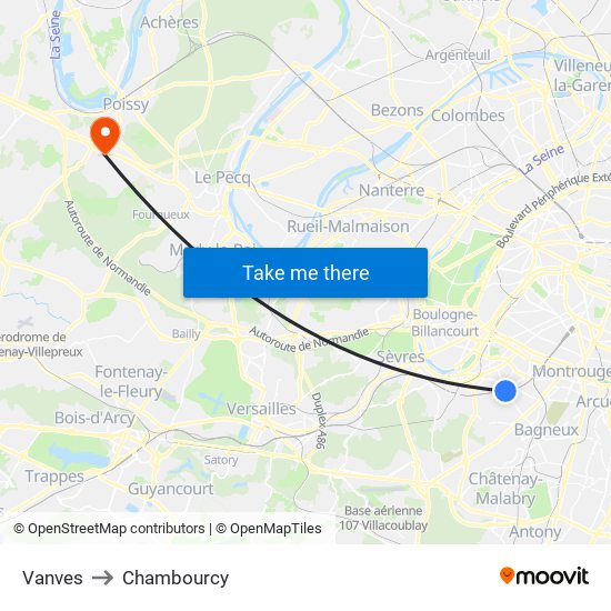 Vanves to Chambourcy map