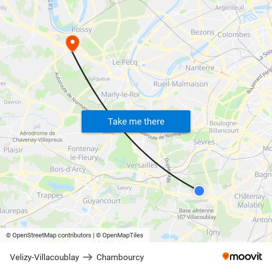 Velizy-Villacoublay to Chambourcy map