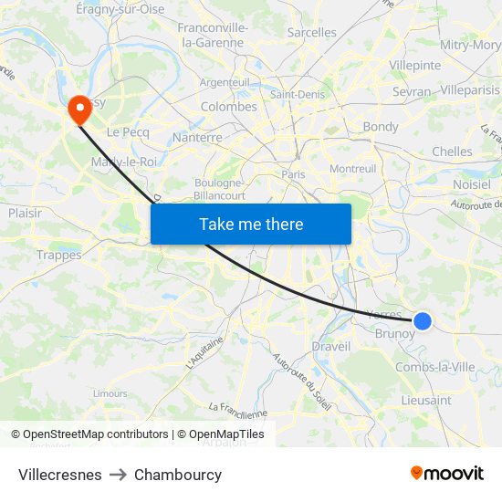 Villecresnes to Chambourcy map