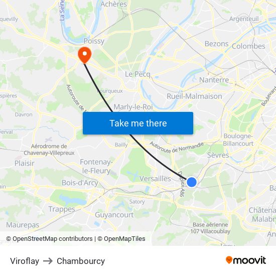 Viroflay to Chambourcy map