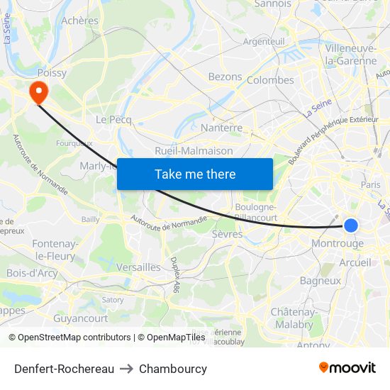 Denfert-Rochereau to Chambourcy map