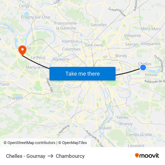 Chelles - Gournay to Chambourcy map