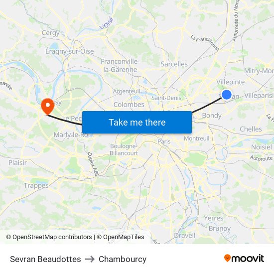 Sevran Beaudottes to Chambourcy map