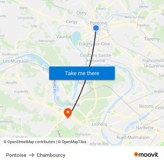 Pontoise to Chambourcy map