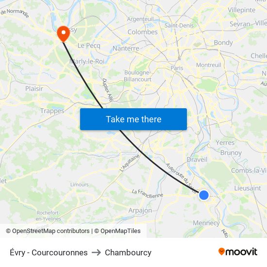 Évry - Courcouronnes to Chambourcy map