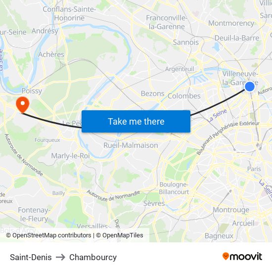 Saint-Denis to Chambourcy map