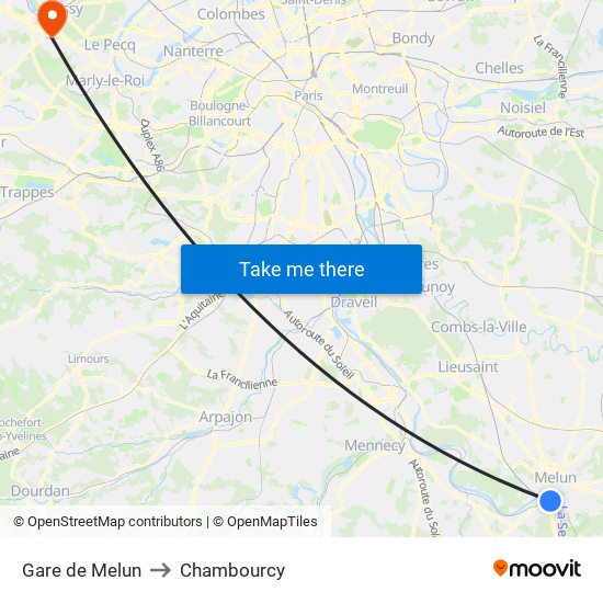 Gare de Melun to Chambourcy map