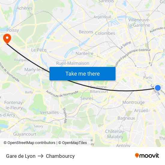 Gare de Lyon to Chambourcy map