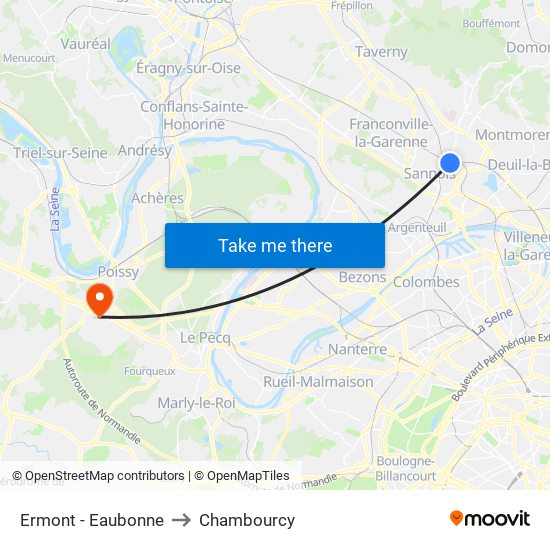 Ermont - Eaubonne to Chambourcy map