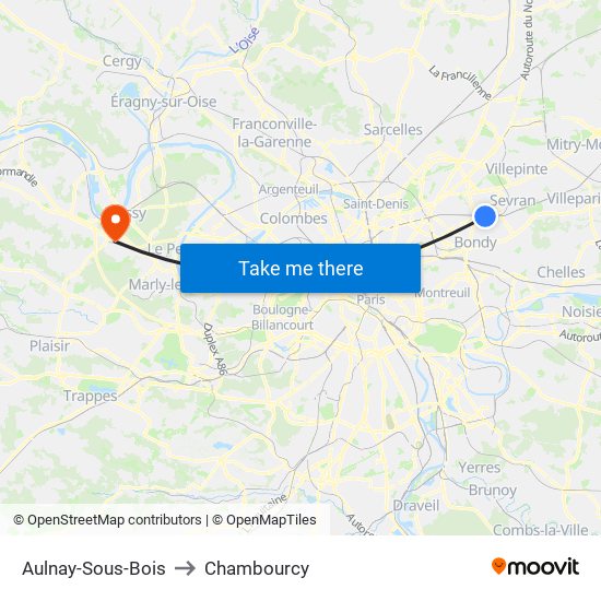 Aulnay-Sous-Bois to Chambourcy map