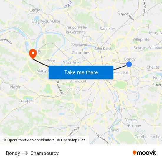 Bondy to Chambourcy map