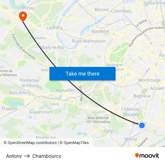 Antony to Chambourcy map