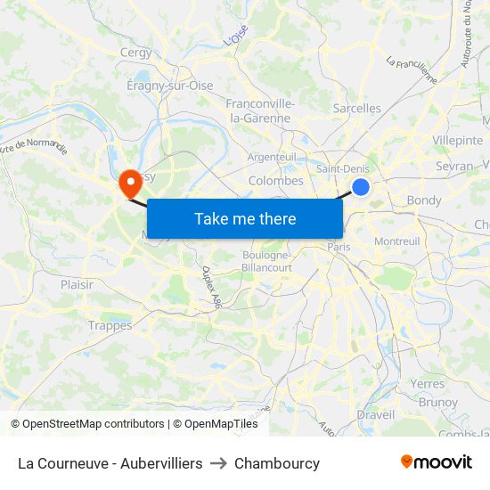 La Courneuve - Aubervilliers to Chambourcy map