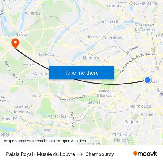 Palais Royal - Musée du Louvre to Chambourcy map