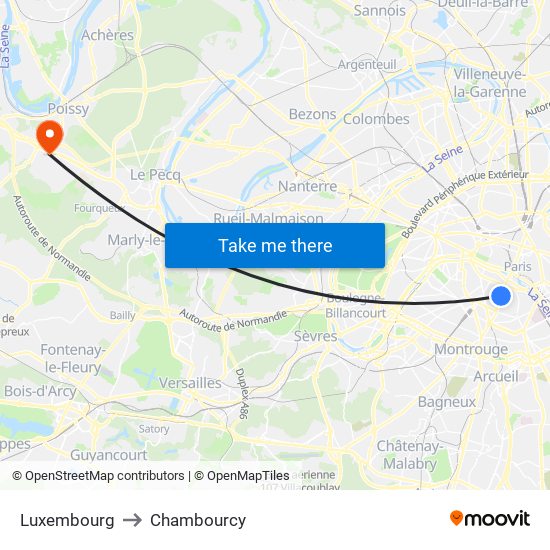 Luxembourg to Chambourcy map