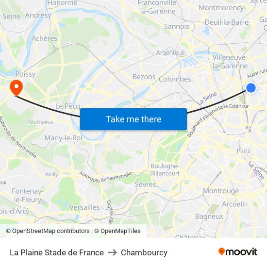 La Plaine Stade de France to Chambourcy map