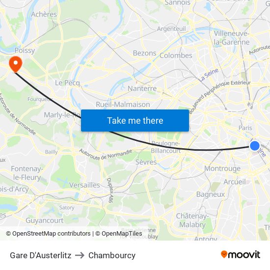 Gare D'Austerlitz to Chambourcy map
