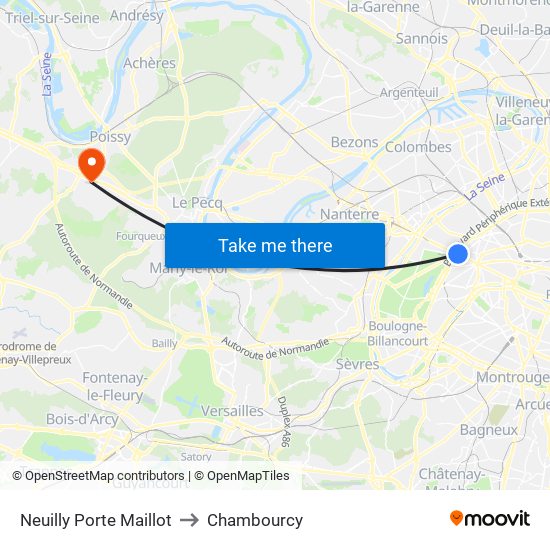 Neuilly Porte Maillot to Chambourcy map
