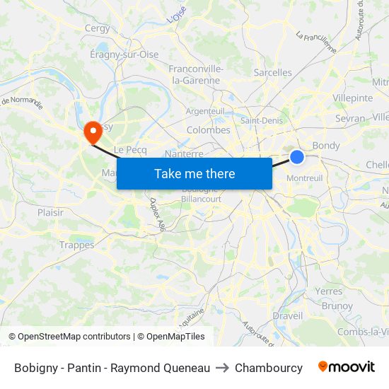 Bobigny - Pantin - Raymond Queneau to Chambourcy map