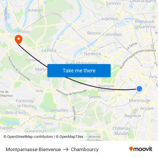 Montparnasse-Bienvenue to Chambourcy map