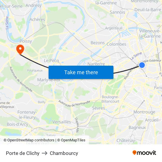 Porte de Clichy to Chambourcy map