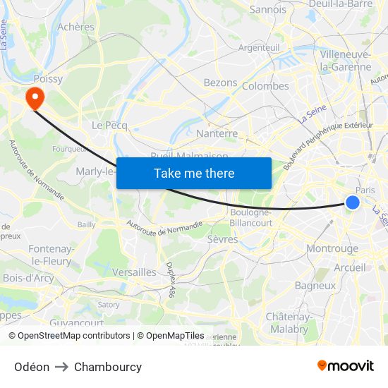 Odéon to Chambourcy map