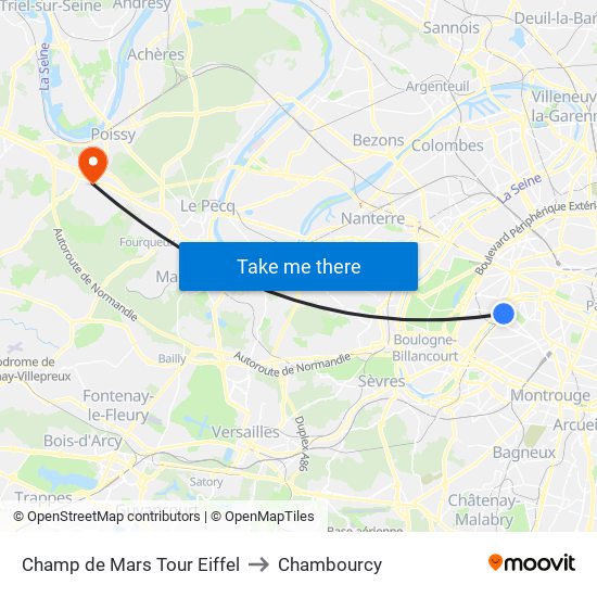 Champ de Mars Tour Eiffel to Chambourcy map