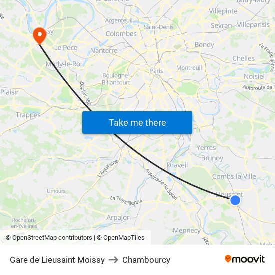 Gare de Lieusaint Moissy to Chambourcy map