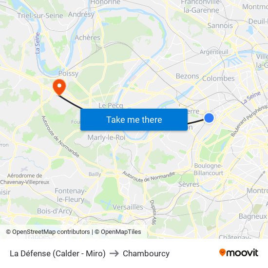 La Défense (Calder - Miro) to Chambourcy map