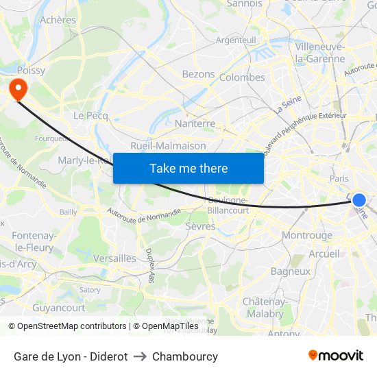 Gare de Lyon - Diderot to Chambourcy map
