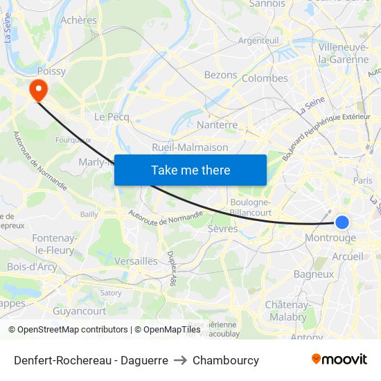 Denfert-Rochereau - Daguerre to Chambourcy map