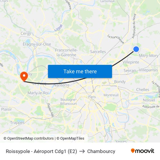 Roissypole - Aéroport Cdg1 (E2) to Chambourcy map