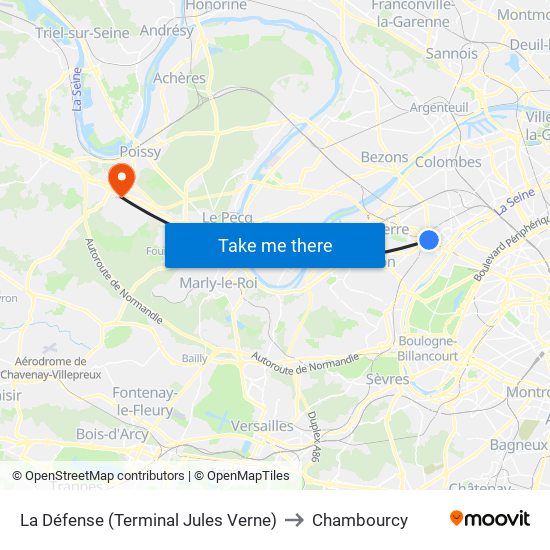La Défense (Terminal Jules Verne) to Chambourcy map
