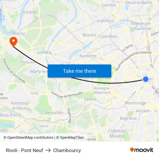 Rivoli - Pont Neuf to Chambourcy map