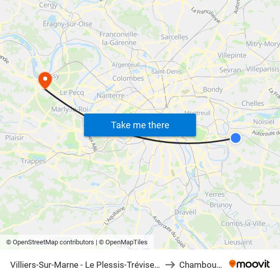 Villiers-Sur-Marne - Le Plessis-Trévise RER to Chambourcy map