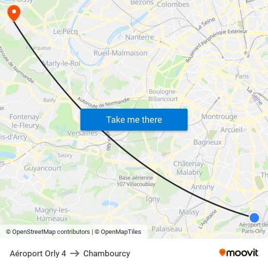 Aéroport Orly 4 to Chambourcy map