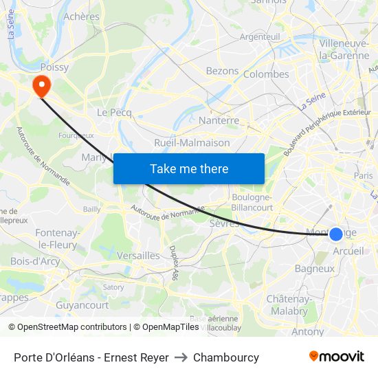 Porte D'Orléans - Ernest Reyer to Chambourcy map