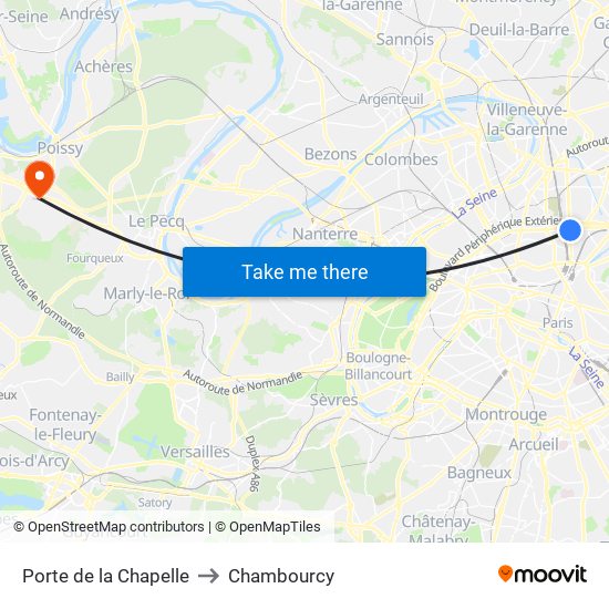 Porte de la Chapelle to Chambourcy map