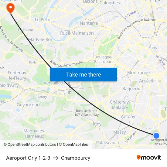 Aéroport Orly 1-2-3 to Chambourcy map