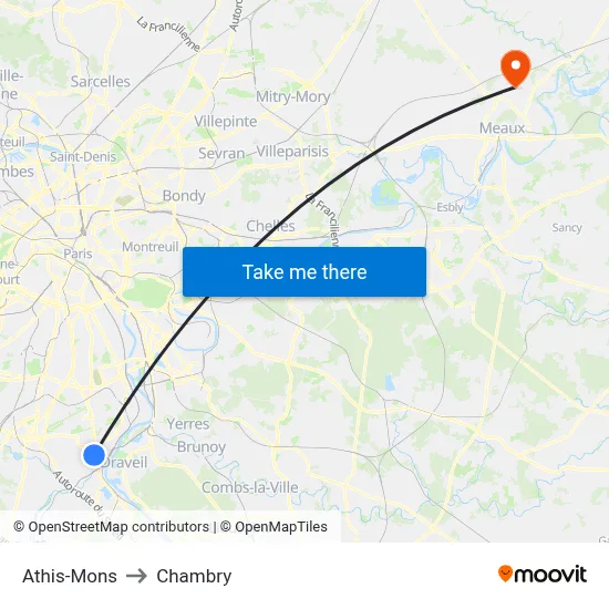 Athis-Mons to Chambry map