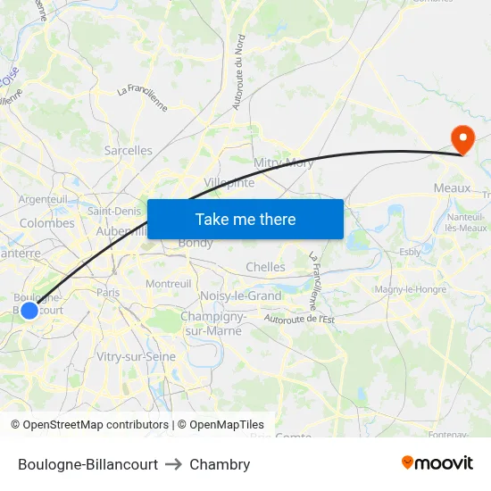 Boulogne-Billancourt to Chambry map