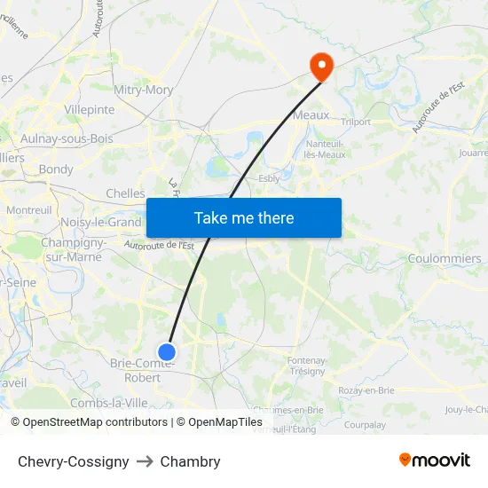 Chevry-Cossigny to Chambry map