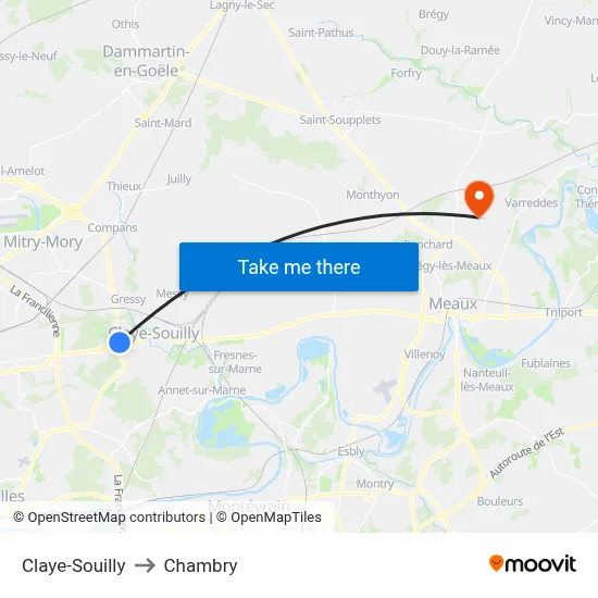 Claye-Souilly to Chambry map