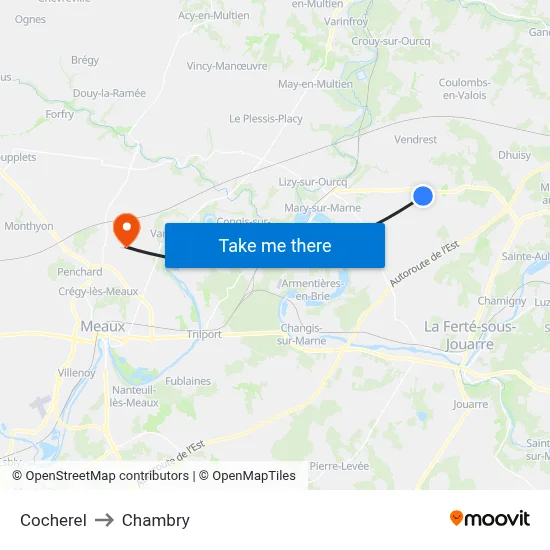 Cocherel to Chambry map