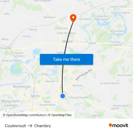 Coutevroult to Chambry map