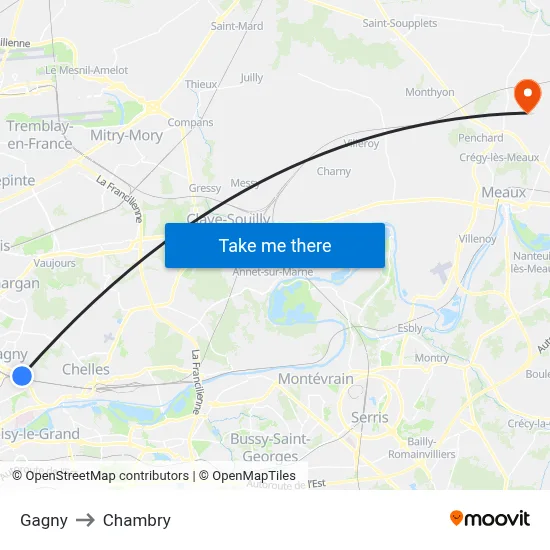 Gagny to Chambry map