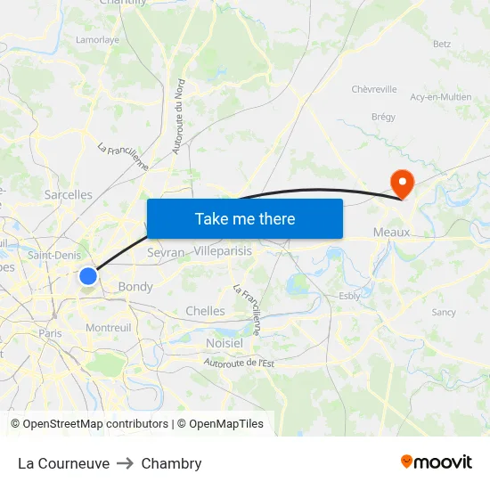 La Courneuve to Chambry map