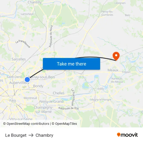 Le Bourget to Chambry map